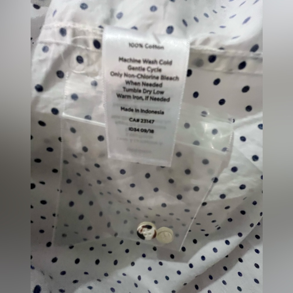 NWT Talbots Blouse White Popover Ruffle Neck Polka Dot Long Sleeve Size M Petite - Picture 12 of 12
